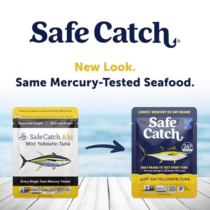 Safe Catch Wild Ahi Yellowfin Tuna Fish Pouches, Wild Caught, Lowest Mercury, Lean Protein, Omega