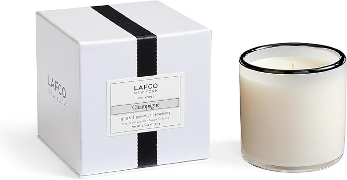 LAFCO New York Classic Candle, Champagne - 6.5 oz - 50-Hour Burn Time - Reusable, Hand Blown Glass