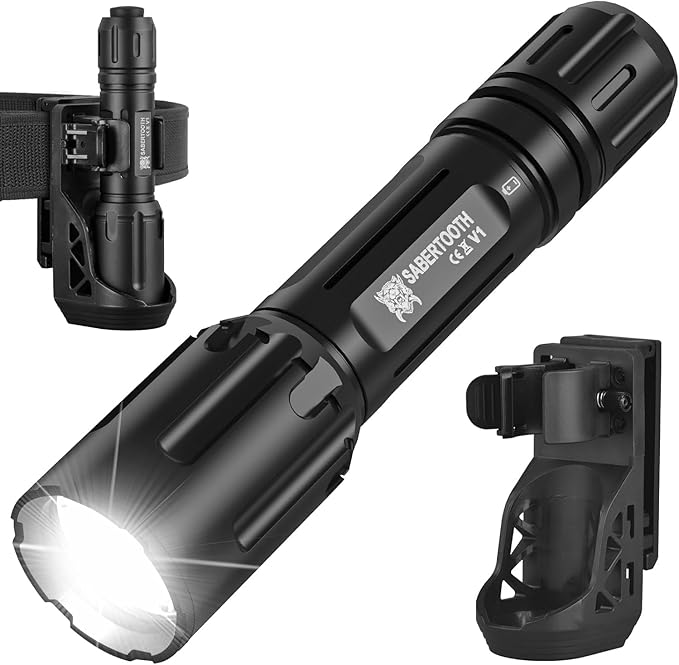 SABERTOOTH Police Tactical Flashlight-2200 High Lumen Duty Belt Flashlight for Law Enforcement
