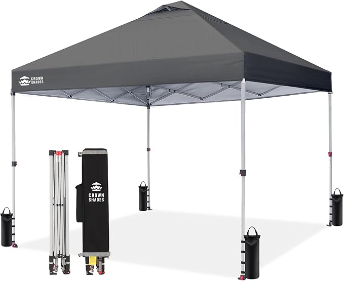 CROWN SHADES 10x10 Pop Up Canopy - Beach Tent with One Push Setup - Easy Outdoor Sun Shade Shelter