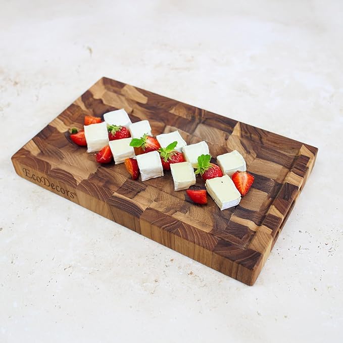 EcoDecors FSC Certified, Solid Teak Cutting Board, 10x6, Compact Reversible End Grain Wood Board