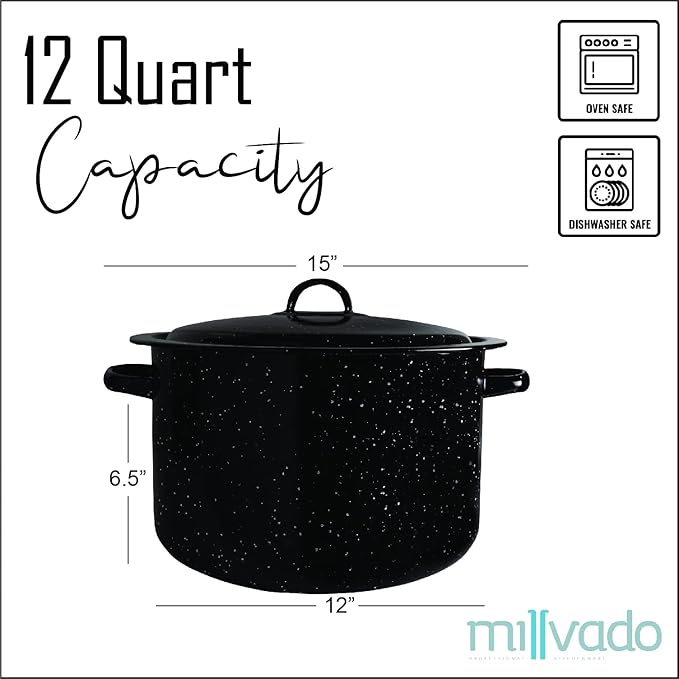 Granite 12 Qt Stockpot, Nonstick Soup Pot With Lid, Speckled Enamel Ware Cookware, Large Stock Pot
