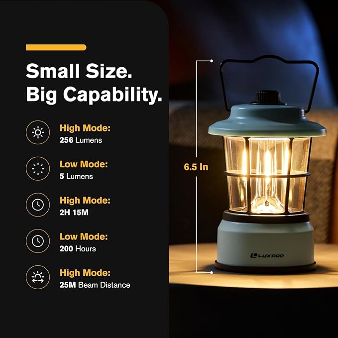 LUXPRO Retro LED Lantern - Battery-Powered Emergency Lantern - Water Resistant - Bright LED Lamp