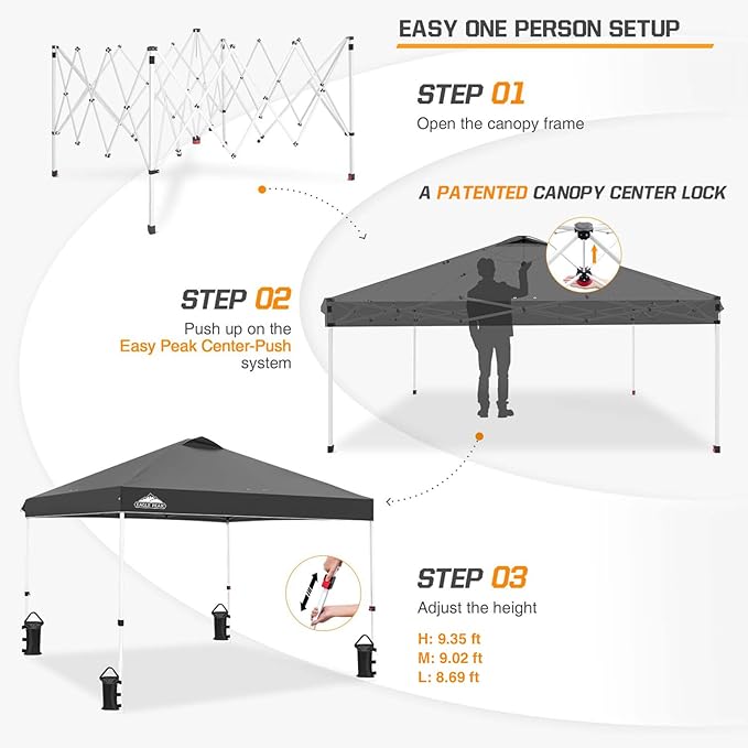 EAGLE PEAK Pop Up Canopy Tent with Wheeled Carry Bag, 8 Stakes, 4 Ropes, 4 Weight Bags, Easy Set Up