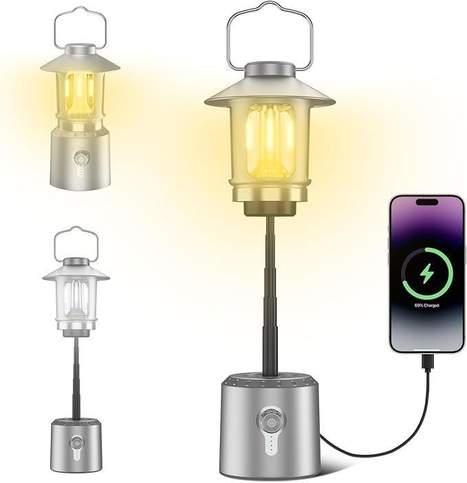 Camping Lantern Rechargeable, 8000mAh Power Bank, Telescopic Tent Light with 360° Lighting, Dual