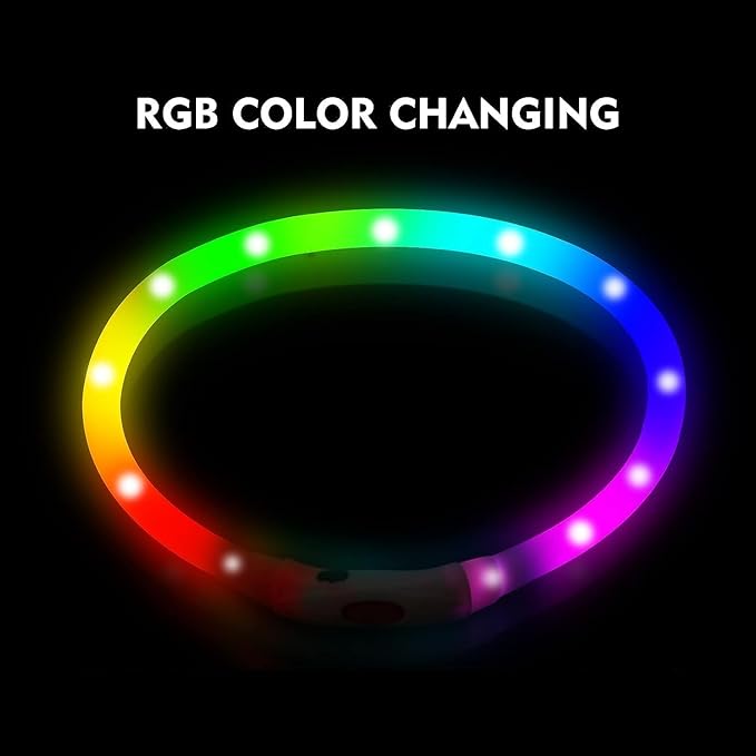 LED Dog Collar, Rechargeable RGB Color Changing Light Up Dog Collars, Waterproof Dog Lights Make