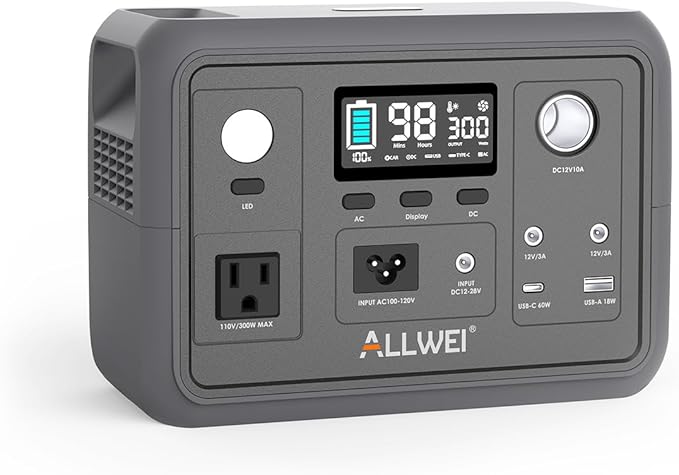 Portable Power Station 300W (Peak 600W), ALLWEI 256Wh Solar Generator with 60W USB-C PD Output