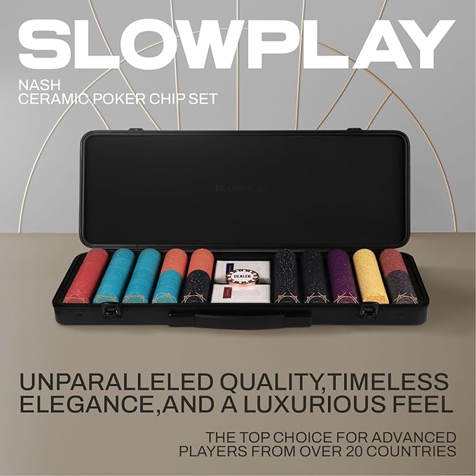 SLOWPLAY Nash Ceramic Poker Chips Set for Texas Hold'em, 500 PCS [with Numbered Values], 39mm & 10g