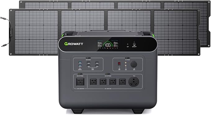 GROWATT Portable Power Station with 400W Solar Panel,HELIOS 3600W Electric Solar Generator,3686Wh