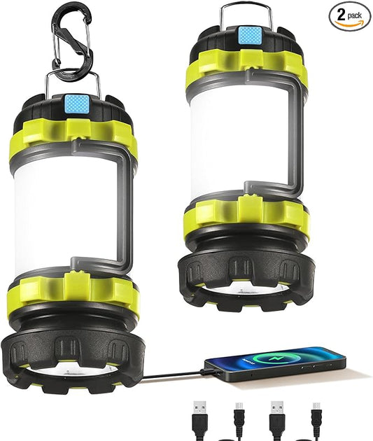 2 Pack LED Camping Lantern Flashlight Rechargeable, Consciot Portable Torch with 6 Light Modes