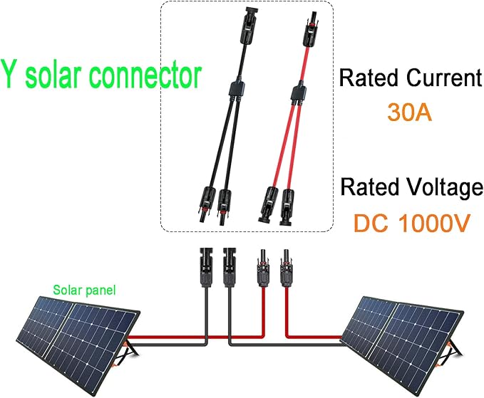 Solar Y Connector,Solar Y Branch Parallel Cable,Solar 1 to 3 Male Female Connector Adapter,10AWG