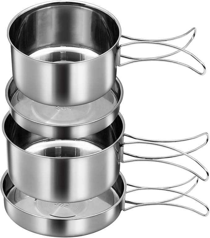 18/8 Stainless Steel Camping Cook Pot Set of 4 pcs, Camping Messware Kit, Camping Cooking Set