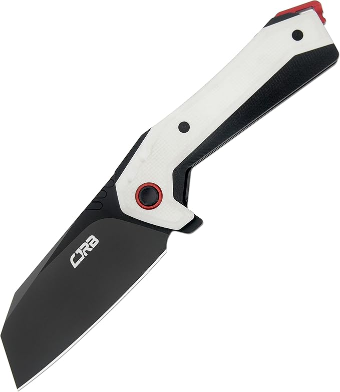CJRB Tigris Pocket Knife, Folding Knife with AR-RPM9 Powder Steel Black PVD Blade Black & White G10