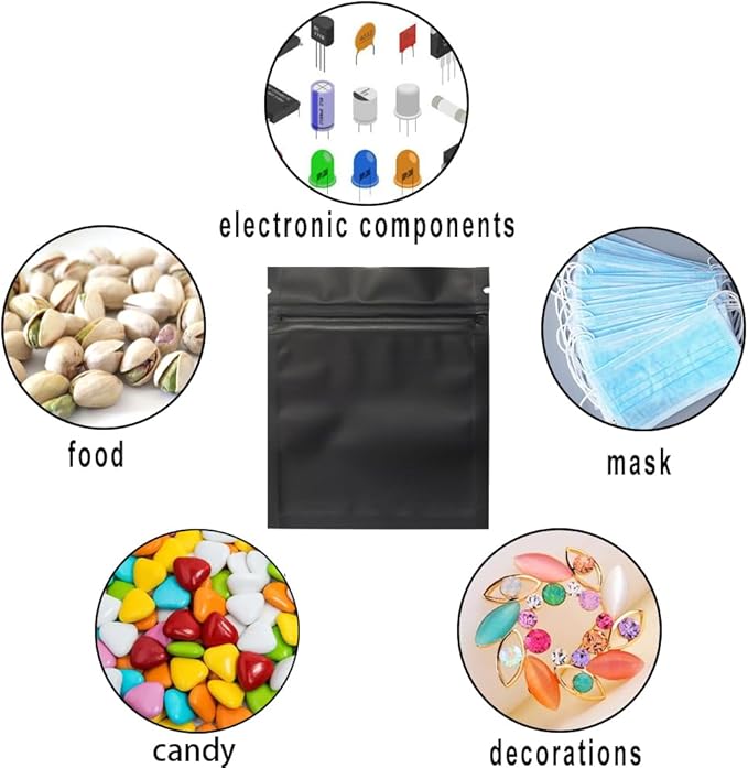 100 Pack Smell Proof Bags 3 x 4 Inch Resealable Mylar Bags Foil Pouch Bag Flat Bag Matte Black