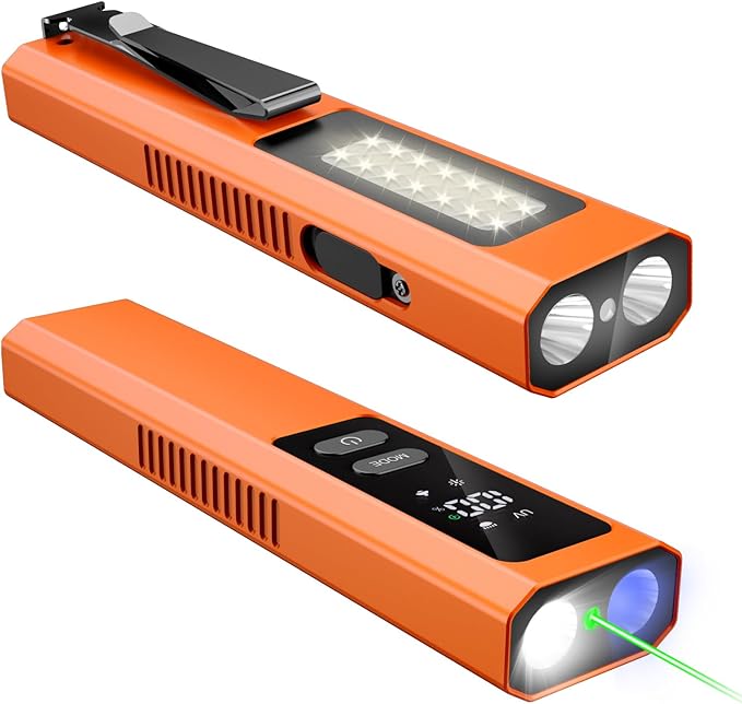 EDC Flashlight 4 in 1 Pocket Magnetic Slim Flat Flashlight High Lumens Work Light with Green Beam &