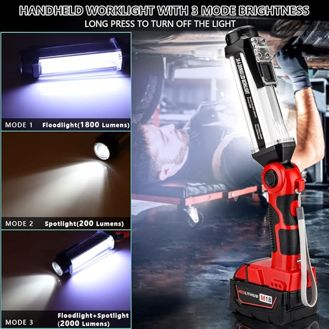 Cordless LED Work Light Compatible with Milwaukee 18v Battery, Hiesuan 35W 2000LM Outdoor