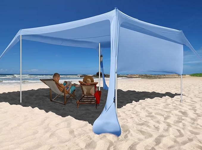 Beach Canopy Tent Shade with Sidewalls 10x10FT, 6.6FT Tall, UPF50+ Sun Shelter, Windproof & Water