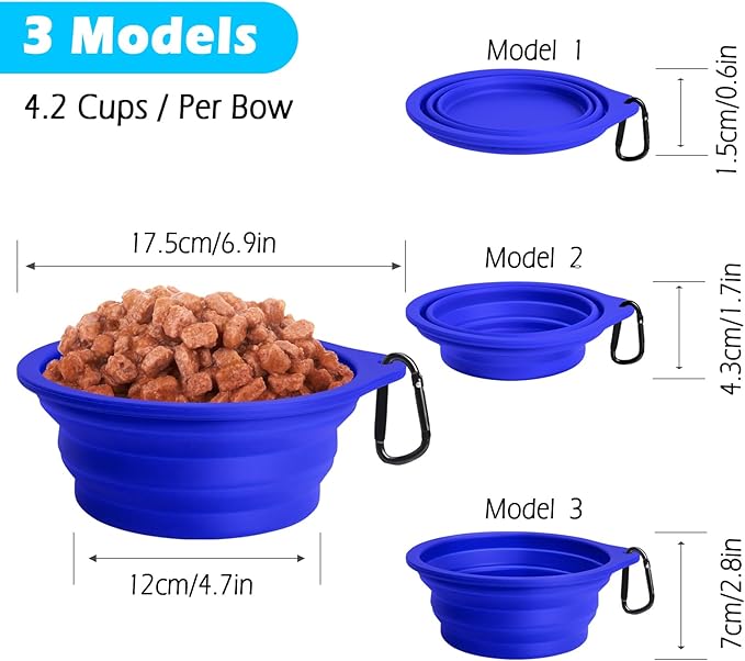 PetBonus 2-Pack Large Silicone Collapsible Dog Bowls, 34oz/1000ml BPA Free Portable Foldable Travel