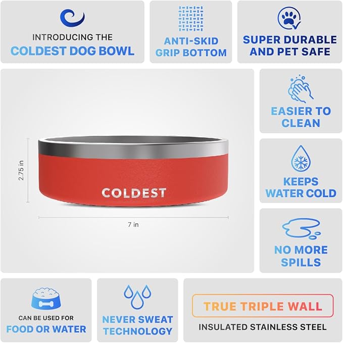 Coldest Dog Bowl - Anti Rust Metal, Non Slip, 3 Layers Insulated Stainless Steel Dog Bowls - Spill