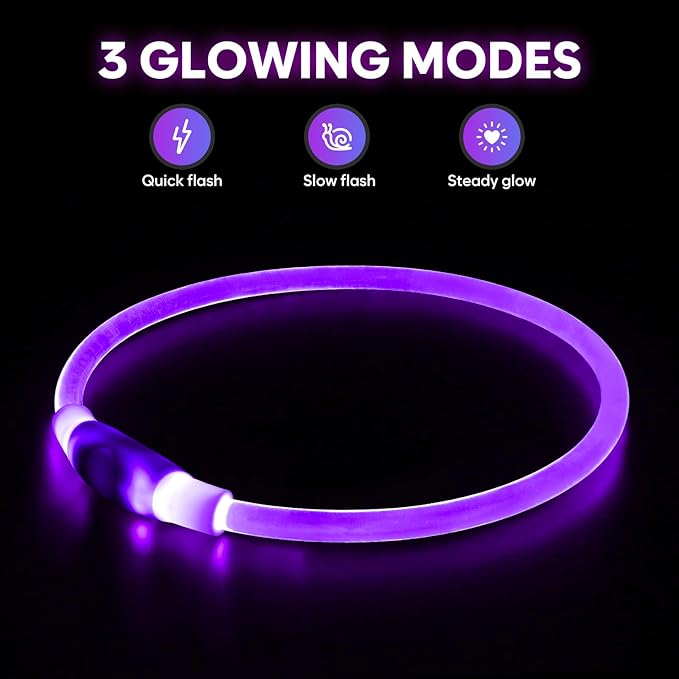 HIGO Light Up Dog Collar, LED Dog Collar for Night Safety with 3 Modes, Type-C Rechargeable &