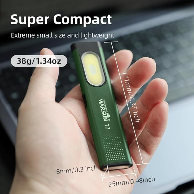 WARSUN Compact Multi-Mode Pocket LED Flashlight - 675LM, USB-C Rechargeable, IPX4, Dual Material
