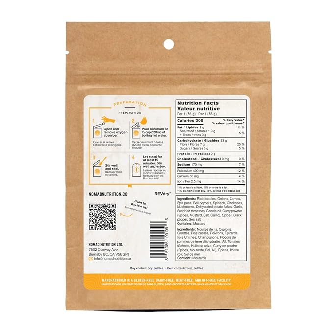 Nomad Nutrition Kathmandu Curry | Instant Freeze Dried Backpacking & Camping Food | Plant-Based