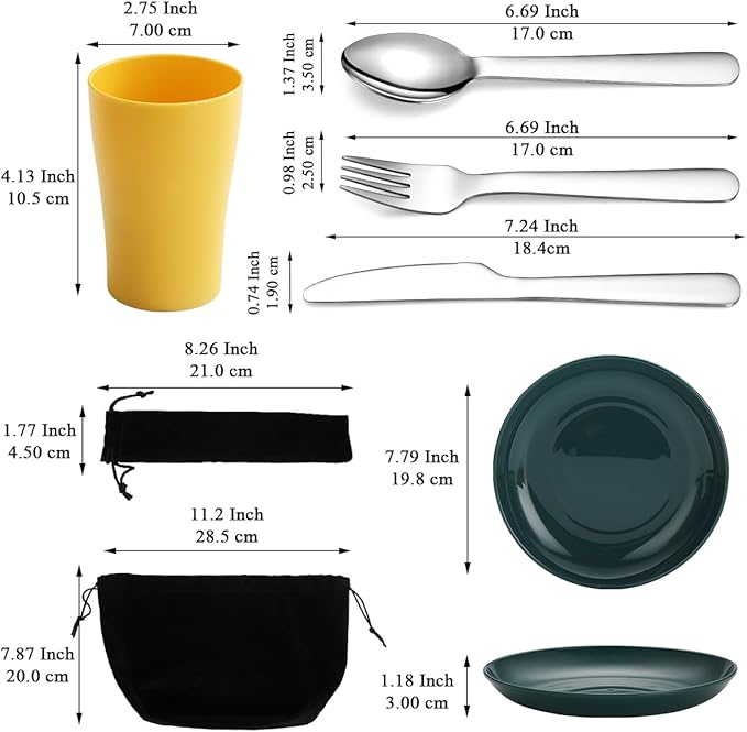 Evanda Camping Cutlery Set, Reusable Light Weight Mug, Plate and Stainless Steel Cutlery Set with