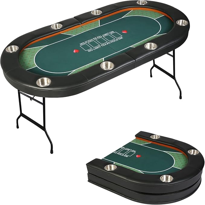 Upgraded 8- Player Foldable Poker Table for Blackjack Card Game, Portable Casino Table for Game