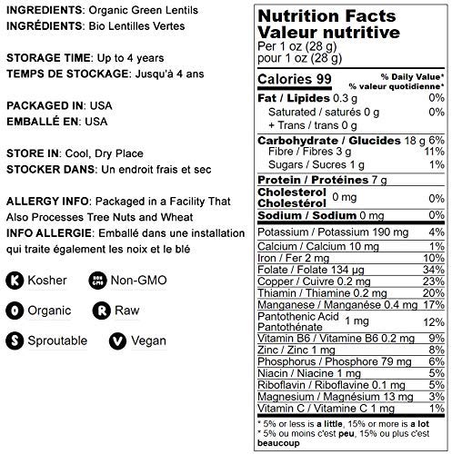 Food to Live Organic Whole Green Lentils, 15 Pounds ??Non-GMO, Dried Raw Beans, Sproutable, Vegan