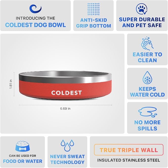 Coldest Dog Bowl - Anti Rust Metal, Non Slip, 3 Layers Insulated Stainless Steel Dog Bowls - Spill