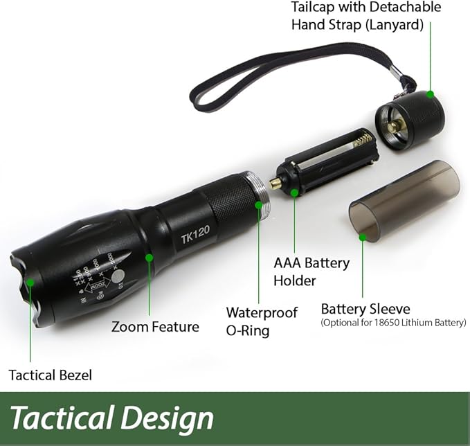 EcoGear FX LED Flashlight - Mini Camping Flashlight with High Lumens, 5 Light Modes, Zoomable Beam