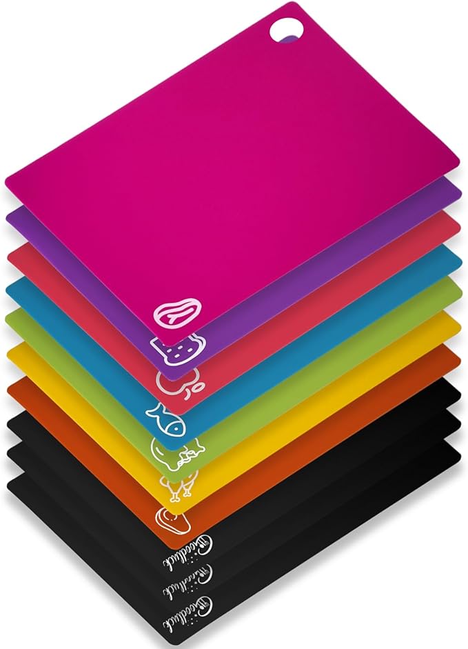 GoodLuck 10 Pieces Flexible Cutting Boards with Hanging Hole, BPA Free Plastic Cutting Boards for