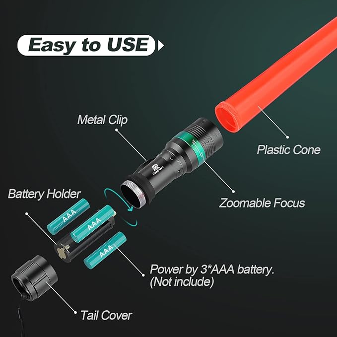 RoadHero 8 Pieces 16 Inch Traffic Wand with Strobe Modes LED Safety Signal Flashlight Wand with