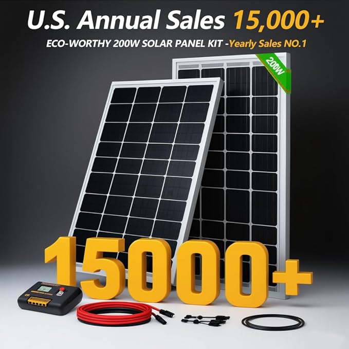 ECO-WORTHY 200 Watts 12 Volt/24 Volt Solar Panel Kit with High Efficiency Monocrystalline Solar