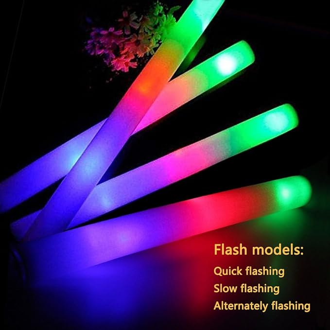 Foam Glow Sticks Bulk-120 Pcs LED Light Sticks Glow In The Dark Party Supplies with 3 Modes