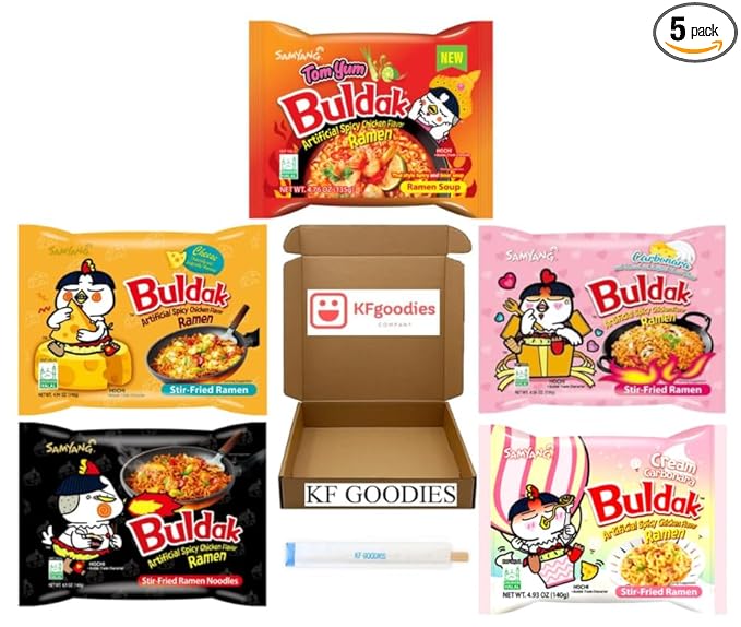 Samyang Buldak Hot Spicy Chicken Ramen Noodle Korean Stir-Fried Ramen (5 Pack, Carbonara, Cream