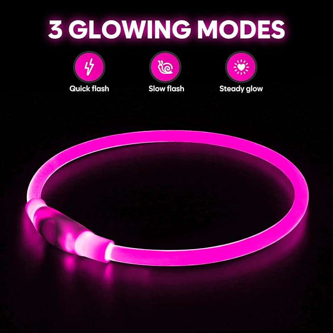 HIGO LED Dog Collar, USB Rechargeable Light Up Dog Collars Glow in The Dark, Waterproof LED Dog