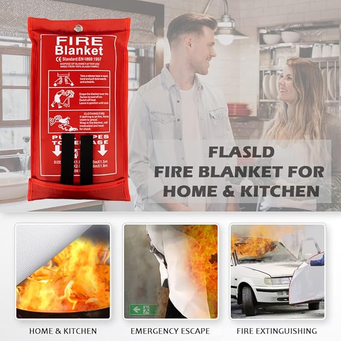FLASLD Fire Blanket for Home and Kitchen, Fiberglass Fire Blankets Emergency for People, Flame