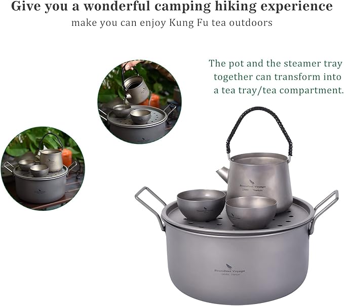 Boundless Voyage Multifunctional Titanium Steamer Pot with Frying Pan and Vented Lid Outdoor