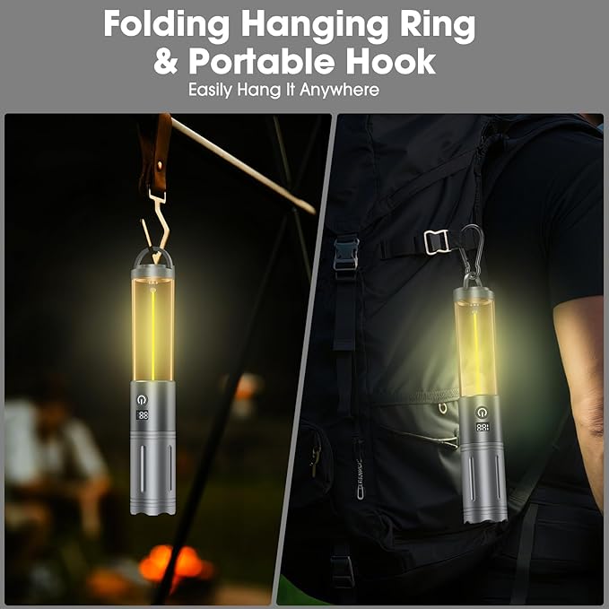 2 in 1 LED Camping Lantern, 2500mAh Rechargeable Camping Light, 6 Modes Outdoor Flashlight Lantern