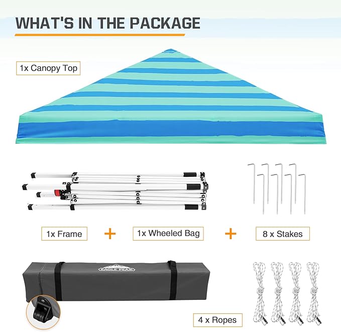 EAGLE PEAK 10x10 Slant Leg Pop-up Canopy Tent Easy One Person Setup Instant Outdoor Beach Canopy