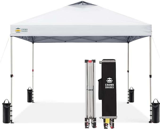 CROWN SHADES 12x12 Pop Up Canopy Outside Canopy, Patented One Push Tent Canopy with Wheeled Carry