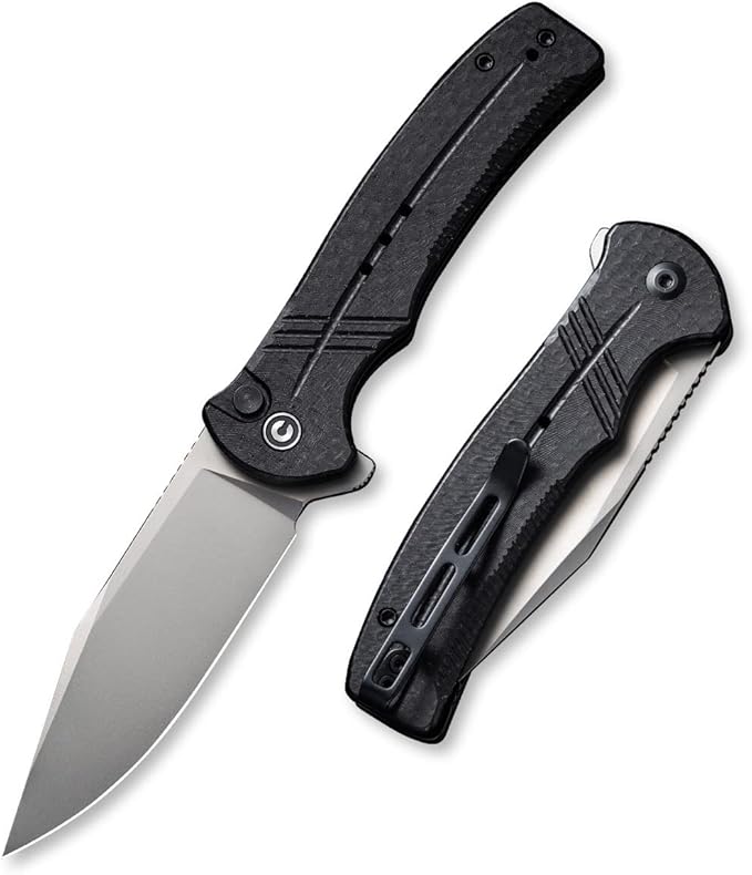 CIVIVI Folding Pocket Knife, Button Lock Flipper Cogent Knife 14C28N Blade Black Micarta Handle for