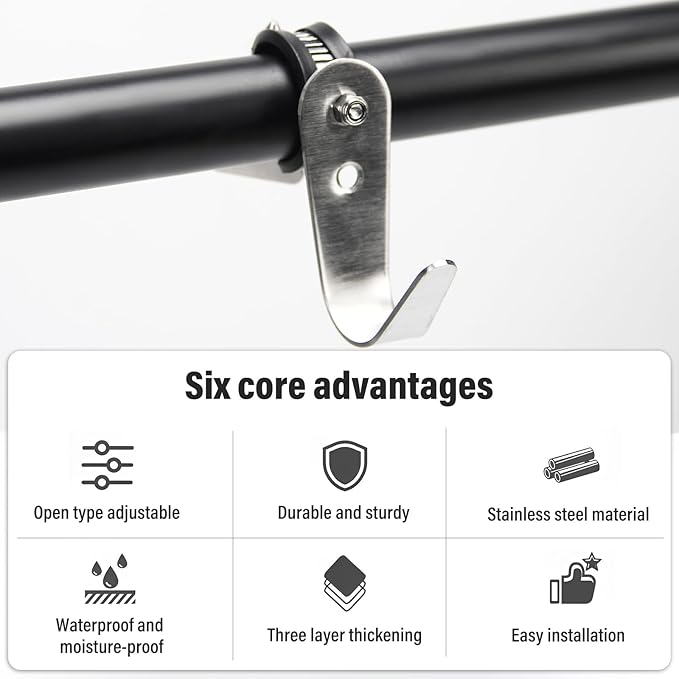 Tube Rod Hooks,Stainless Steel Adjustable J Hooks, for 0.83"-1.5" in (21-38mm) Inner Dia Adjustable