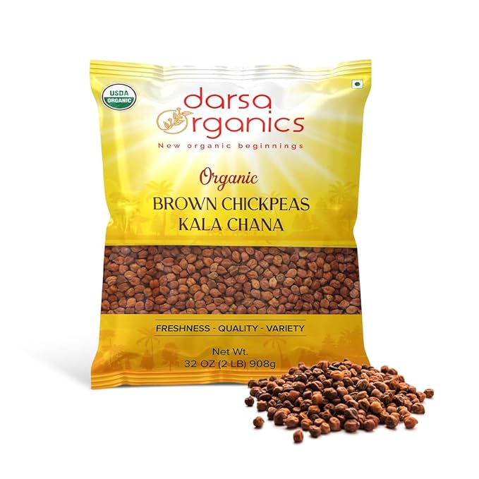 Darsa Organics Kala Chana 2 lb | Brown Chickpeas, Black Gram Lentils | USDA Organic, Non-GMO | Rich