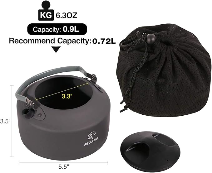 REDCAMP 0.9L Small Outdoor Camping Kettle, Aluminum Water Pot with Carrying Bag, Compact