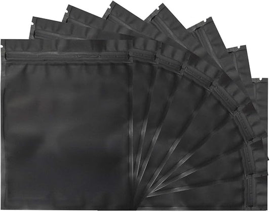 100 Pack Resealable Mylar Bags 7.1 x 10.2 Inch Smell Proof Bags Foil Pouch Flat Bag Matte Black