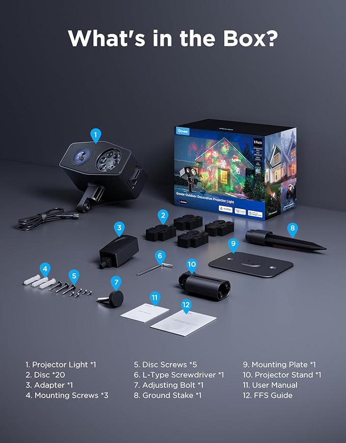Govee Outdoor Decoration Projector Light, 20W LED Snowflake Projector, IP67 Waterproof, 180°