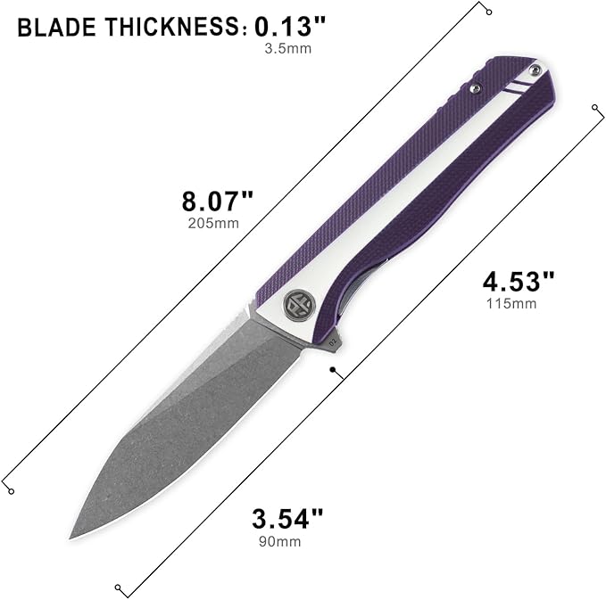 Petrified fish PF818,3.54" D2 Blade,104g G10 Handle Flipper Folding knife (Stonewash, White and