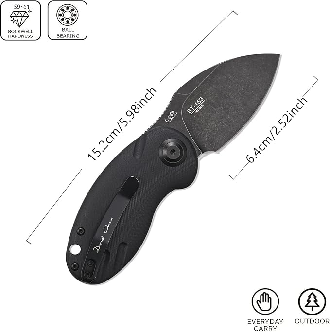 Sitivien ST153 Pocket Folding Knife,Sandvik 14C28N Black Stonewashed Blade with G10 Handle,Chinese